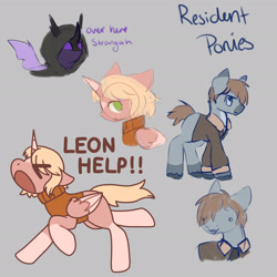 Size: 2048x2048 | Tagged: safe, artist:nawnii, derpibooru import, alicorn, changeling, earth pony, pony, clothes, crossover, resident evil, sweater, text