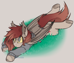 Size: 1892x1605 | Tagged: safe, artist:mediasmile666, derpibooru import, oc, oc only, bat pony, pony, clothes, ear piercing, earring, grass, hoodie, jewelry, lying down, no pupils, piercing, prone, solo, underhoof