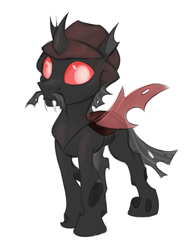 Size: 1528x1988 | Tagged: safe, artist:jewellier, derpibooru import, oc, oc only, changeling, facial hair, fangs, hat, male, moustache, red changeling, simple background, solo, stallion, white background