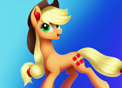 Size: 896x640 | Tagged: safe, derpibooru import, machine learning assisted, machine learning generated, applejack, earth pony, pony, female, gradient background, mare, solo