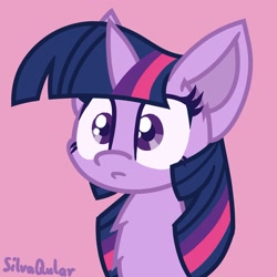 Size: 2048x2048 | Tagged: safe, artist:silvaqular, derpibooru import, twilight sparkle, alicorn, pony, female, mare, pink background, simple background, solo