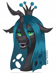 Size: 1573x2048 | Tagged: safe, artist:zendora, derpibooru import, queen chrysalis, changeling, changeling queen, bust, simple background, solo, white background