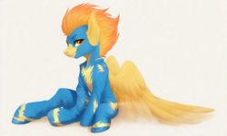 Size: 960x576 | Tagged: safe, derpibooru import, machine learning assisted, machine learning generated, spitfire, pegasus, pony, clothes, female, mare, solo, uniform, wonderbolts, wonderbolts uniform