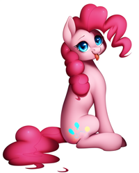 Size: 512x640 | Tagged: safe, derpibooru import, machine learning assisted, machine learning generated, pinkie pie, earth pony, pony, female, mare, simple background, solo, tongue, tongue out, white background