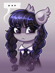 Size: 1025x1362 | Tagged: safe, artist:confetticakez, derpibooru import, pony, bust, female, gradient background, ponified, solo, species swap, wednesday addams