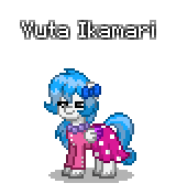 Size: 160x176 | Tagged: safe, artist:dematrix, derpibooru import, oc, oc only, oc:yuta ikamari, pegasus, pony, clothes, female, japanese, mare, pixel art, pony town, simple background, solo, transparent background