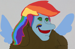 Size: 888x578 | Tagged: safe, derpibooru import, edit, rainbow dash, pegasus, bad edit, cursed image, jeremy hillary boob, multicolored hair, rainbow hair, wat, yellow submarine