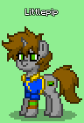 Size: 576x840 | Tagged: safe, derpibooru import, oc, oc only, oc:littlepip, pony, unicorn, fallout equestria, clothes, green background, jumpsuit, pipbuck, pony town, simple background, solo, vault suit