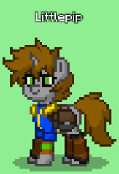 Size: 576x840 | Tagged: safe, derpibooru import, oc, oc only, oc:littlepip, pony, unicorn, fallout equestria, armored vault suit, bag, clothes, green background, jumpsuit, pipbuck, pony town, saddle bag, simple background, solo, vault suit