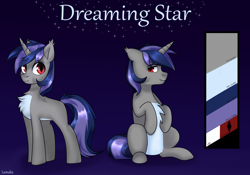 Size: 5000x3500 | Tagged: safe, artist:ghostpikachu, artist:lamaka, derpibooru import, oc, oc only, oc:dreaming star, bat pony, hybrid, pony, unicorn, bat pony oc, bat pony unicorn, chest fluff, color palette, cute, fangs, horn, looking at you, male, ocbetes, pale belly, raised hooves, red eyes, reference sheet, solo, stallion