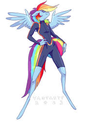 Size: 723x1023 | Tagged: safe, artist:vautaryt, derpibooru import, part of a set, rainbow dash, anthro, pegasus, unguligrade anthro, beach ball, clothes, eyes closed, hand on hip, simple background, solo, swimsuit, transparent background, wetsuit