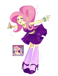 Size: 2048x2686 | Tagged: safe, artist:stevetwisp, derpibooru import, fluttershy, human, blushing, clothes, dress, gameloft, high heels, humanized, kissing, shoes, simple background, white background