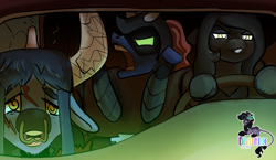 Size: 1920x1113 | Tagged: safe, artist:brainiac, derpibooru import, oc, oc:nein, oc:silent echoes, oc:stellaria, alicorn, cyborg, earth pony, minotaur, fallout equestria, fallout equestria:all things unequal (pathfinder), meme, shitposting, super mutant