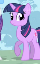 Size: 180x287 | Tagged: safe, derpibooru import, screencap, rarity, twilight sparkle, unicorn twilight, pony, unicorn, cute, female, mare, offscreen character, raised hoof, raised leg, smiling, solo focus, sparkles, twiabetes