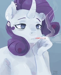 Size: 2600x3200 | Tagged: safe, artist:dmitrymemovznok, derpibooru import, rarity, anthro, unicorn, cigarette, female, smoking, solo