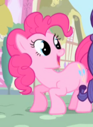 Size: 201x275 | Tagged: safe, derpibooru import, screencap, pinkie pie, rarity, earth pony, pony, unicorn, excited, female, happy, house, looking at someone, mare, offscreen character, open mouth, open smile, smiling, solo focus, standing