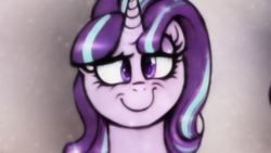 Size: 1024x576 | Tagged: safe, derpibooru import, machine learning assisted, machine learning generated, starlight glimmer, pony, unicorn, bust, female, mare, parody of a parody, portrait, smiling, smirk, solo