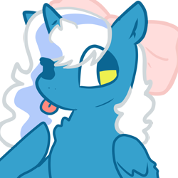 Size: 3000x3000 | Tagged: safe, artist:aurplestarss, derpibooru import, oc, oc only, oc:fleurbelle, alicorn, pony, :p, alicorn oc, bow, female, golden eyes, hair bow, horn, mare, one eye closed, simple background, solo, tongue, tongue out, transparent background, wings, wink