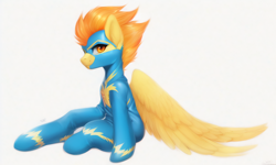 Size: 960x576 | Tagged: safe, derpibooru import, machine learning assisted, machine learning generated, spitfire, pegasus, pony, clothes, female, mare, simple background, solo, uniform, white background, wonderbolts, wonderbolts uniform