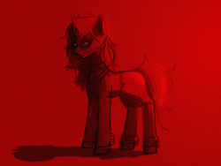 Size: 2250x1688 | Tagged: safe, artist:ashel_aras, derpibooru import, oc, oc:beatrice mills, pony, unicorn, boots, cigarette, clothes, piercing, red, shadow, shoes, skirt, solo