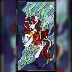 Size: 2048x2048 | Tagged: safe, artist:raindrophalo, derpibooru import, oc, oc only, pony, unicorn, female, horn, stained glass window, unicorn oc