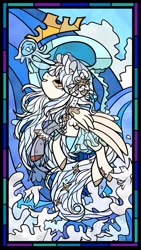 Size: 1151x2048 | Tagged: safe, artist:raindrophalo, derpibooru import, oc, oc only, pegasus, pony, commission, female, pegasus oc, stained glass window, water