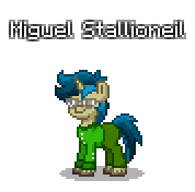 Size: 178x176 | Tagged: safe, artist:dematrix, derpibooru import, oc, oc only, oc:miguel stallioneil, pony, unicorn, clothes, male, pixel art, pony town, solo, stallion