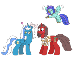 Size: 3045x2260 | Tagged: safe, artist:supahdonarudo, derpibooru import, oc, oc only, oc:fleurbelle, oc:ironyoshi, oc:sea lilly, alicorn, classical hippogriff, hippogriff, pony, unicorn, bow, camera, clothes, excited, heart, holding, jewelry, necklace, seductive look, shipping, shirt, simple background, surprised, transparent background
