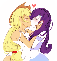 Size: 605x644 | Tagged: safe, artist:rainbom__1122, derpibooru import, applejack, rarity, human, equestria girls, cute, duo, female, heart, jackabetes, kiss on the lips, kissing, lesbian, raribetes, rarijack, shipping, simple background, white background