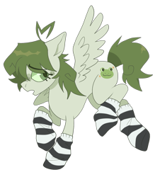 Size: 1113x1233 | Tagged: safe, artist:beetlebonez, derpibooru import, oc, oc only, pegasus, pony, clothes, green eyes, landing, looking back, nervous, pegasus oc, simple background, socks, transparent background