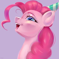 Size: 2000x2000 | Tagged: safe, artist:ske, derpibooru import, pinkie pie, earth pony, pony, bust, happy, hat, open mouth, open smile, party hat, smiling, solo