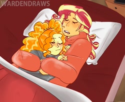 Size: 1166x946 | Tagged: safe, alternate version, artist:wardensballs, derpibooru import, adagio dazzle, sunset shimmer, equestria girls, cuddling, duo, female, lesbian, shipping, sleeping, sunsagio