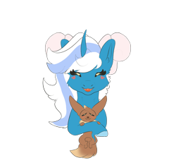 Size: 1494x1396 | Tagged: safe, artist:moonchemistry, derpibooru import, oc, oc only, oc:fleurbelle, alicorn, pony, alicorn oc, blushing, bow, cute, eevee, female, hair bow, happy, holding, horn, mare, pokémon, simple background, transparent background, wings