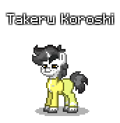 Size: 172x176 | Tagged: safe, artist:dematrix, derpibooru import, oc, oc only, oc:takeru koroshi, pony, unicorn, clothes, male, pixel art, pony town, simple background, solo, transparent background