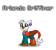 Size: 190x170 | Tagged: safe, artist:dematrix, derpibooru import, oc, oc only, oc:arianda griffiner, griffon, pony, clothes, female, pixel art, pony town, simple background, solo, transparent background