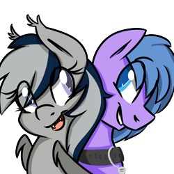 Size: 2500x2500 | Tagged: artist needed, safe, derpibooru import, oc, oc:daturea eventide, oc:feather freight, bat pony, pegasus, bat pony oc, bust, collar, duo, pegasus oc, portrait