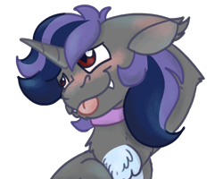 Size: 2500x2000 | Tagged: safe, artist:euspuche, derpibooru import, oc, oc only, oc:dreaming star, bat pony, hybrid, pony, unicorn, bat pony oc, bat pony unicorn, blushing, bust, chest fluff, choker, commission, cute, horn, male, ocbetes, pale belly, portrait, red eyes, shy, simple background, solo, stallion, tongue, tongue out, transparent background