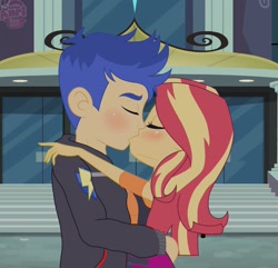 Size: 1725x1665 | Tagged: safe, artist:anri_emper, derpibooru import, flash sentry, sunset shimmer, human, equestria girls, duo, female, flashimmer, kiss on the lips, kissing, male, shipping, straight