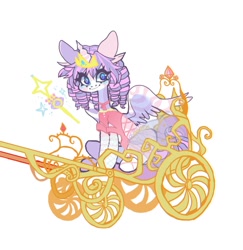 Size: 794x818 | Tagged: safe, alternate version, artist:batthsalts, derpibooru import, oc, oc only, pony, unicorn, chariot, clothes, dress, jewelry, magic wand, solo, spread wings, tiara, wand, wings
