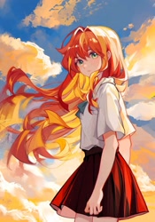 Size: 1431x2048 | Tagged: safe, artist:罐罐, derpibooru import, sunset shimmer, human, clothes, humanized, school uniform, skirt, solo