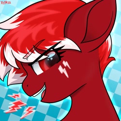 Size: 1500x1500 | Tagged: safe, artist:koa, derpibooru import, oc, oc only, pony, eyebrows, eyebrows visible through hair, lightning, looking at you, open mouth, open smile, smiling, solo