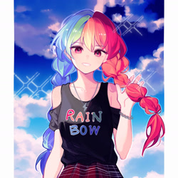 Size: 1680x1680 | Tagged: safe, artist:罐罐, derpibooru import, rainbow dash, human, humanized, solo