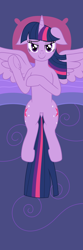 Size: 1968x5906 | Tagged: safe, artist:asiagosandwich, derpibooru import, twilight sparkle, twilight sparkle (alicorn), alicorn, pony, body pillow, body pillow design, ears, female, floppy ears, frog (hoof), mare, show accurate, solo, spread wings, underhoof, wings