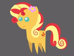 Size: 3334x2501 | Tagged: safe, artist:cabinet chief assistant k, artist:mystery shore, derpibooru import, edit, sunset shimmer, pony, unicorn, beautiful, female, flower, flower in hair, gray background, mare, mirror universe, pointy ponies, simple background, smiling, solo, vector