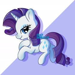 Size: 2700x2700 | Tagged: safe, artist:edgyanimator, derpibooru exclusive, derpibooru import, rarity, pony, unicorn, bedroom eyes, big eyelashes, big eyes, blue eyes, blue eyeshadow, cel shading, chibi, closed mouth, colored, colored lineart, curly hair, curly mane, curly tail, cute, cute pony, digital art, drop shadow, eyelashes, eyeshadow, female, firealpaca, full body, horn, lineart, looking sideways, looking to side, looking to the right, makeup, mare, purple background, purple hair, purple mane, purple tail, quadrupedal, raised hooves, raribetes, shading, signature, simple background, simple shading, smiling, smug, smugity, solo, tail, white coat, white fur