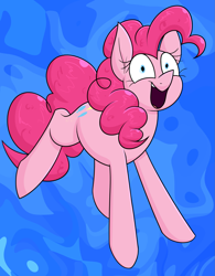 Size: 1461x1875 | Tagged: safe, artist:moonatik, derpibooru import, pinkie pie, earth pony, pony, abstract background, excited, female, mare, open mouth, ponk, solo