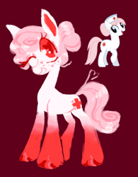 Size: 1280x1644 | Tagged: safe, artist:webkinzworldz, derpibooru import, nurse redheart, earth pony, pony, red background, redesign, simple background, solo