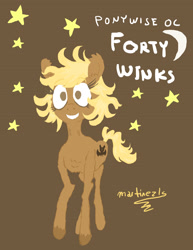 Size: 2480x3220 | Tagged: safe, artist:martinezls, derpibooru import, oc, oc only, oc:forty winks, earth pony, pony, brown background, simple background, solo, stars