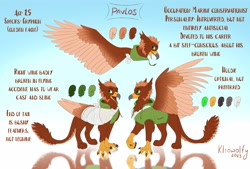 Size: 3123x2111 | Tagged: safe, artist:kleowolfy, derpibooru import, oc, oc only, oc:pavlos, griffon, bandage, broken bone, broken wing, cast, chest fluff, claws, eared griffon, gradient background, griffon oc, injured, reference sheet, sling, wing cast, wing sling, wings