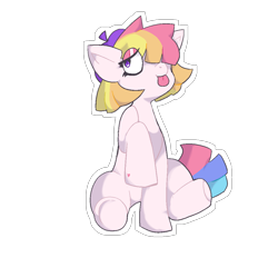 Size: 1080x1080 | Tagged: safe, artist:socklout, derpibooru import, toola roola, earth pony, pony, g3, simple background, sitting, solo, tongue, tongue out, transparent background